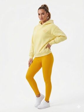 Wilo The Label butter Yellow Hoodie and leggings set Medium NWT